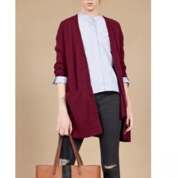 Madewell maroon merino wool blend open front relaxed Fit long knit cardigan - Picture 15 of 16